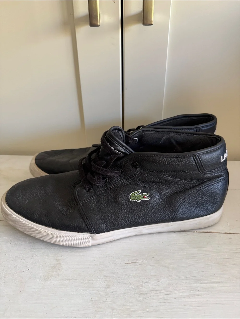 Lacoste Black Leather Chukka Boots with White Sole